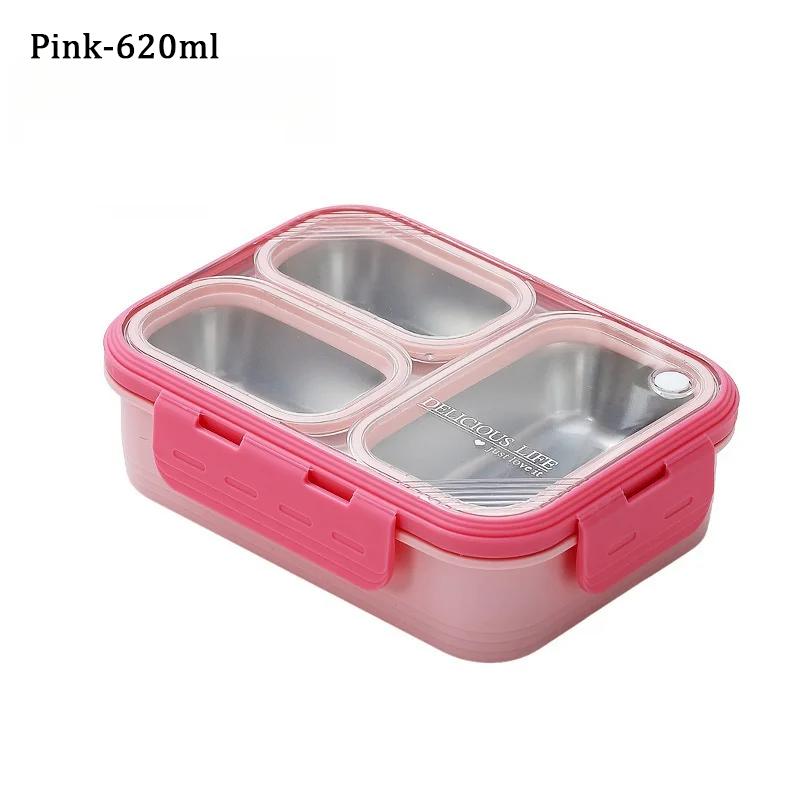 304 Stainless Steel Lunch Box Portable Bento Box for Office Workers School Child Snack Box With Flatware Food Storage Box розовый 1898₽