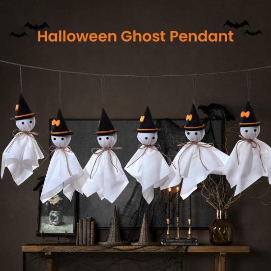 Halloween Ghost Hanging Decoration Small Flying Ghost Tree Ornament Rustic White Cloth Ghost for Haunted House Yard Tree Decor