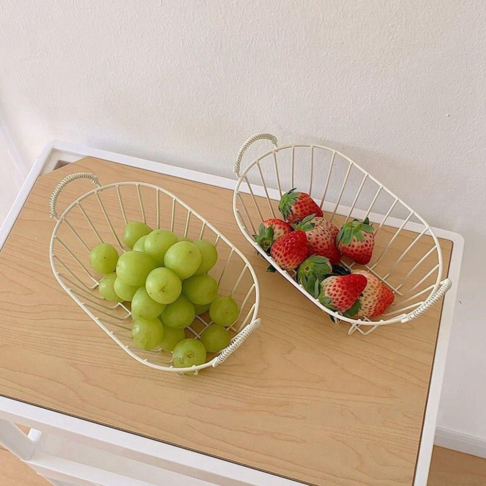 Beige Wire Storage Basket Decorative Fruit Basket Vintage Sundries Organizer  for Home