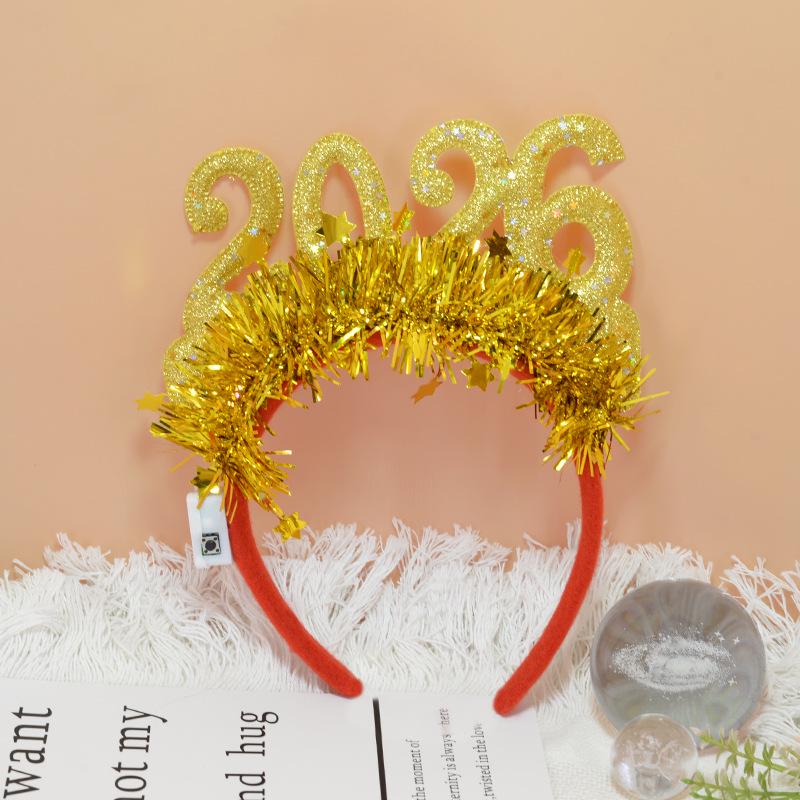 

Цифровой ободок для рождественской и новогодней вечеринки 2026 года - Праздничный фотоаксессуар и украшение жёлтый