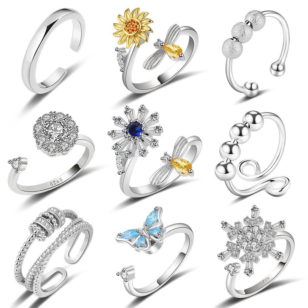9 Piece Unisex Spinner Ring Set Adjustable Open Band Rotatable Anxiety Relief Stress Reducing Jewelry For Men And Women