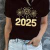 2025 Letter Print Casual Short Sleeve T-shirt, Medium Stretch Crew Neck Tee for Women, All Season Comfortable Summer Top