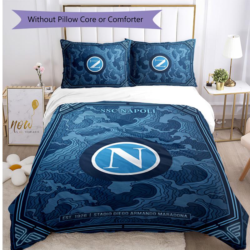 Set Lenzuola 3 Pezzi Stampato Napoli FC Traspirante Copripiumino con Federe Biancheria da Letto Decorativa per Camera da Letto Casa