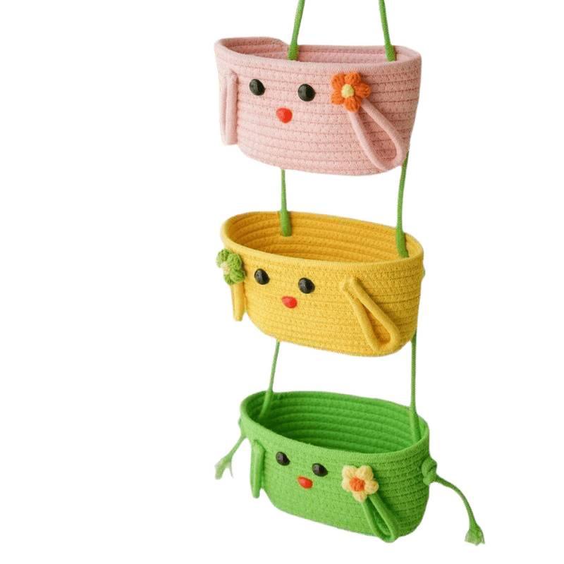Wall-Mounted Cotton Thread Woven Storage Basket - Dormitory Room Shelf and Behind-Door Organizer