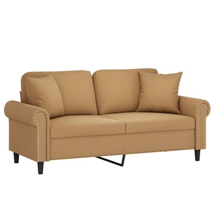 VidaXL 2-seater Sofa with Decorative Pillows Brown 140 Cm Velvet, Sofa, Upholstered Sofa, Living Room Seat, Loveseat, 3200952