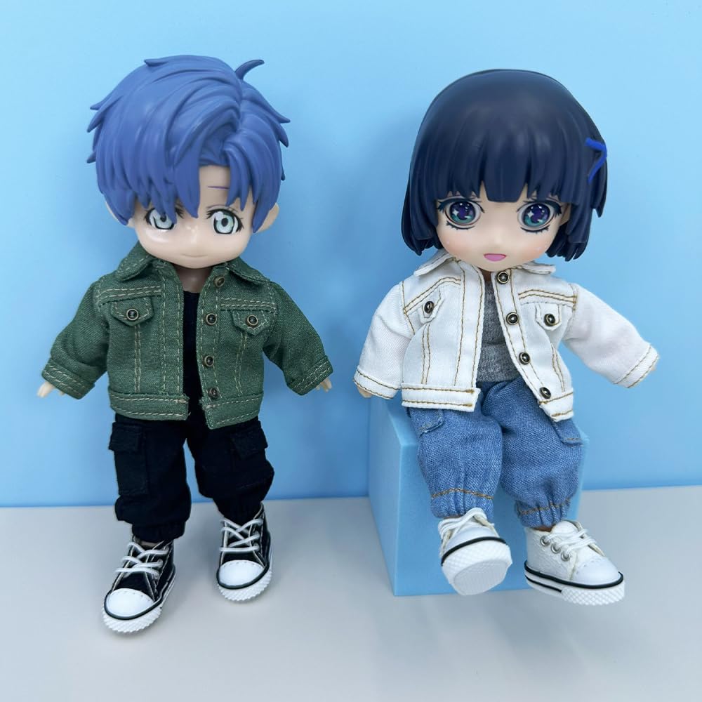 Niannyyhouse BJD Doll Clothes Denim Suit for OB11 Size Obitsu Doll 11cm Body 1/12 Jacket, Pants, Vest, Shoes, (Pink)