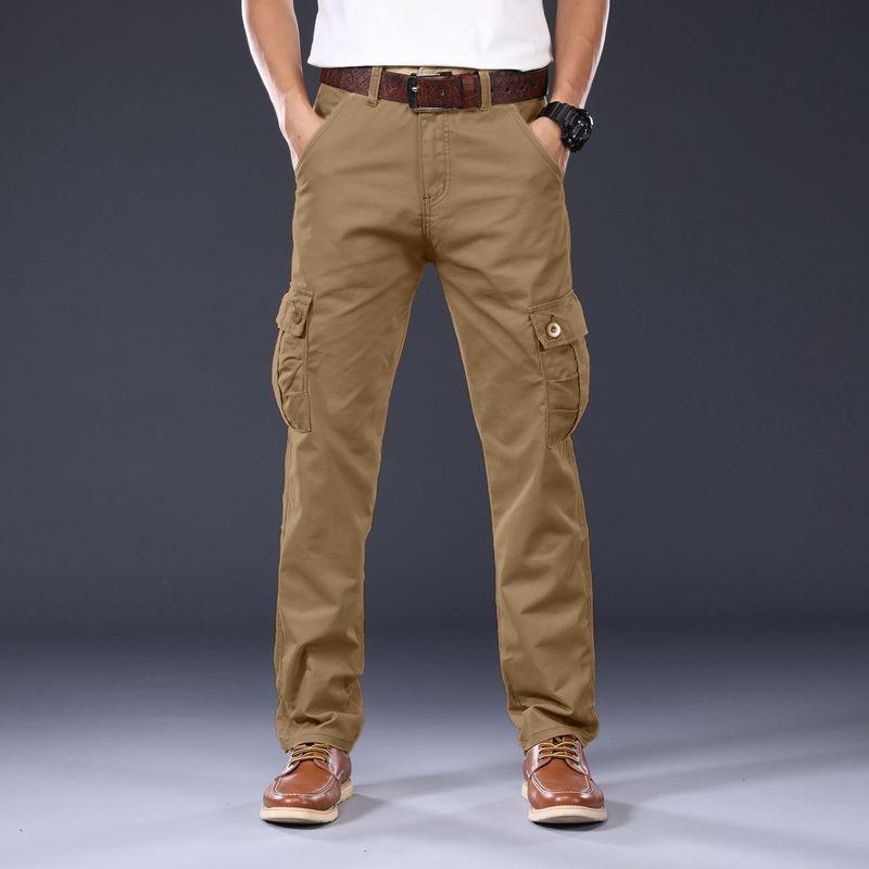 

Мужские рабочие брюки, мужские эластичные прямые брюки свободного кроя, удобные, с несколькими карманами, военные брюки спецназа 34 хаки