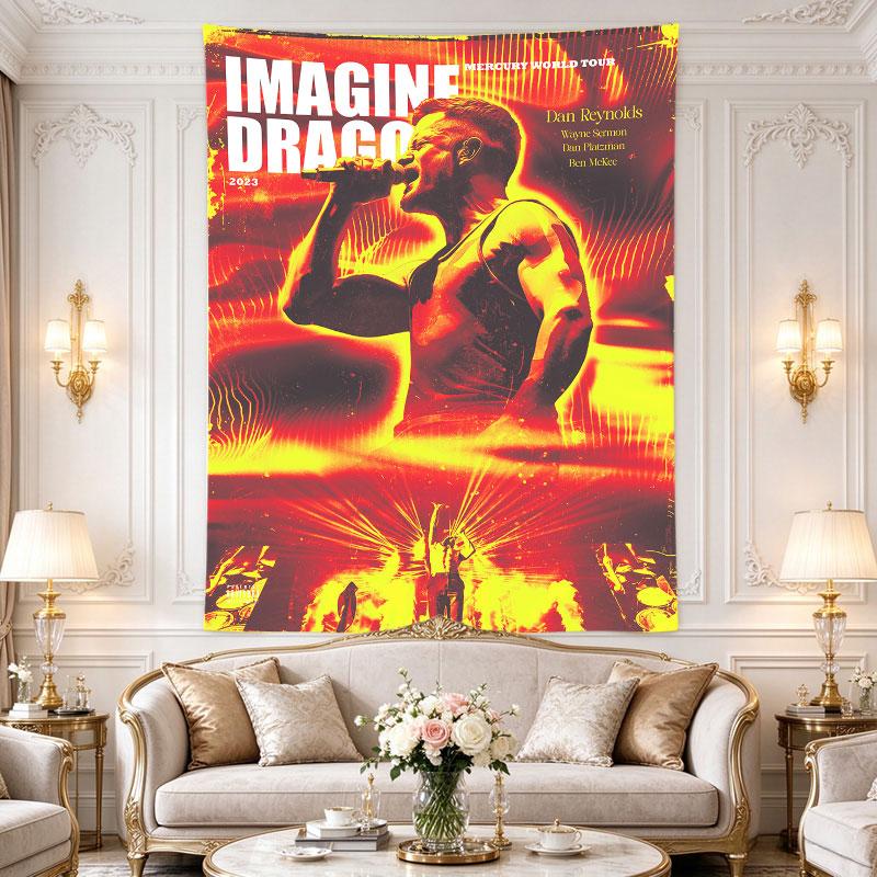 Imagine Dragons Mercury World Tour 2023 Poster Dan Reynolds Red Neon Concert Art