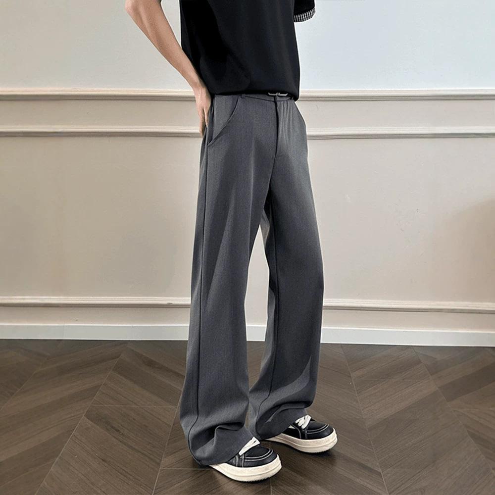 Men's American Pleated Trousers Fashion Loose Black Straight Versatile Wide-leg Casual Trousers Trend