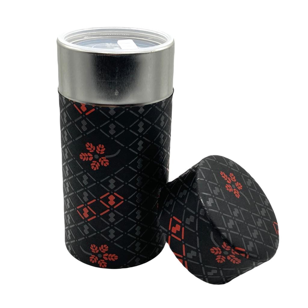 Noguchi Kumataro Tea Garden Tea Caddy, Large Capacity 200g, with Washi Paper and Inner Lid, Inden Gourd Pattern, Black, Made in Japan, Stylish
