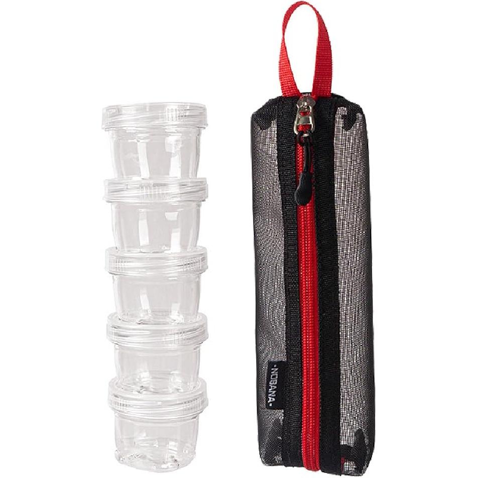 Muloo Camping Spice Kits, Travel Spice Container Bag with 5 Clear Seasoning Bottles Outdoor Spice Jar Kits, Spice Containers, Black