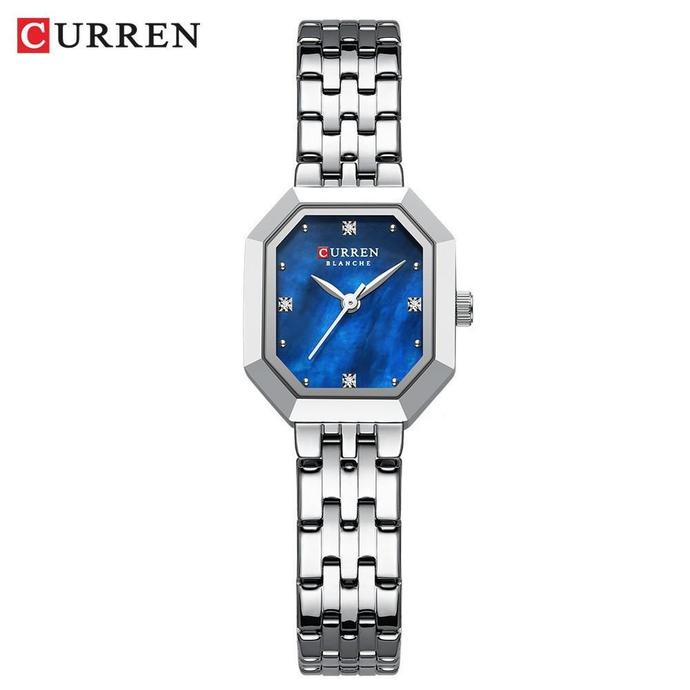 

CURREN Elegance Dress Women s Watch with Rectangle Dial Silvery Stainless Steel Band Vintage Minimalist Quartz Wristwatch срібний/синій