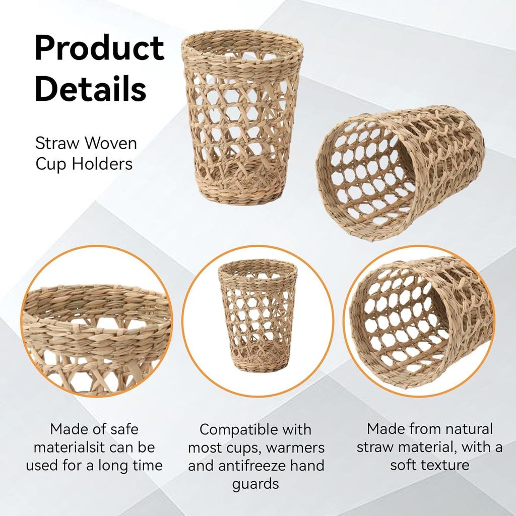 6 Stück Handgewebte Vasenhülle, Handgewebter Weidenbecherhalter Niedliche Gemütliche Becherhüllen Weidenbecherhalter Rattan-Becherhüllen für Zuhause