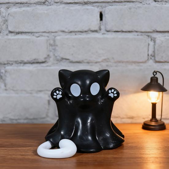 Integrated Molding Cat Ornament Ghost Figure, 3D Printed Decorative Ornament, Smooth Surface Statue Mini Desktop Decoration Halloween Gift for Lovers