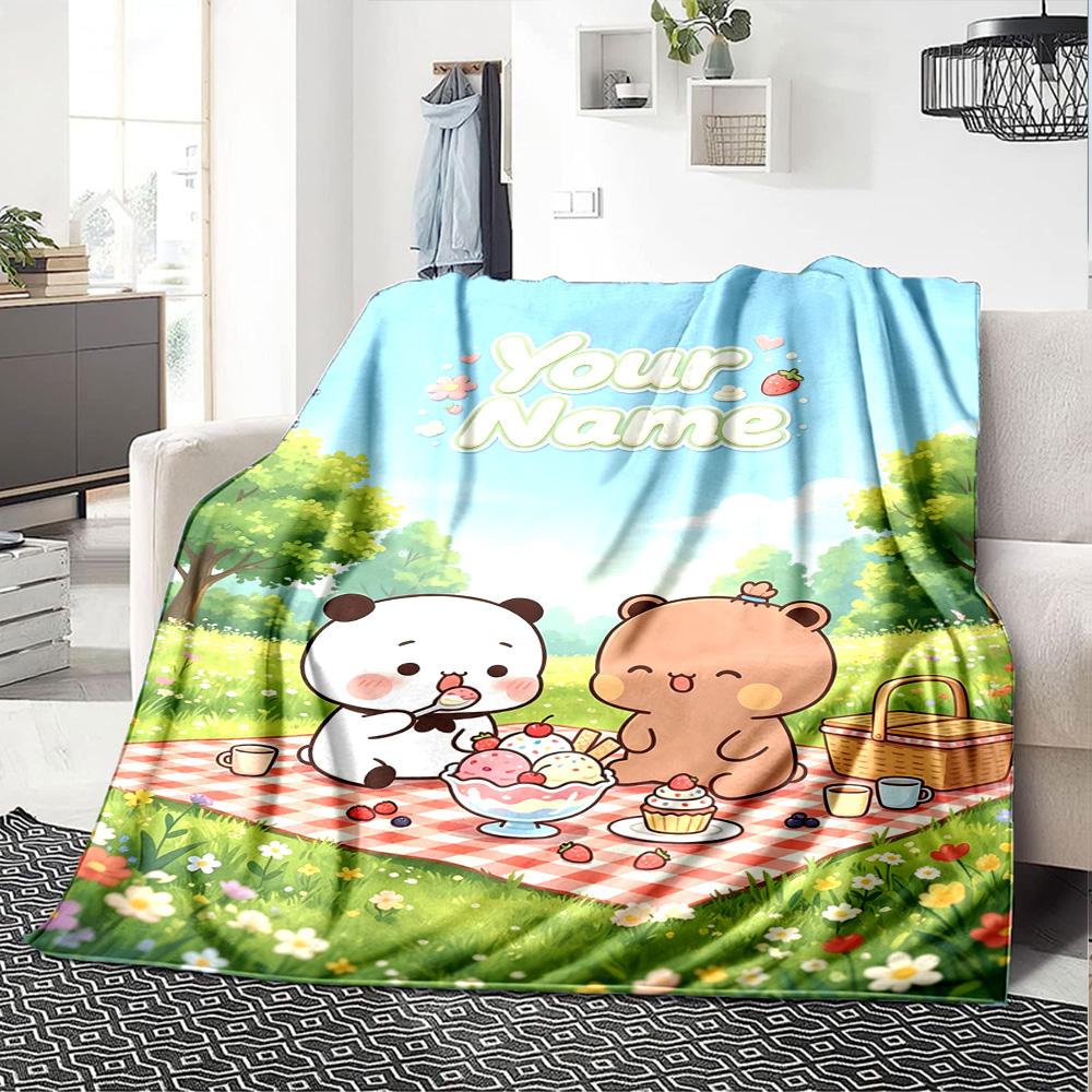 Name Custom Bubu Y Dudu Cartoon Print Flannel Blanket High Quality Warm Comfortable Cover for All Seasons Perfect for Gifts Home Decor