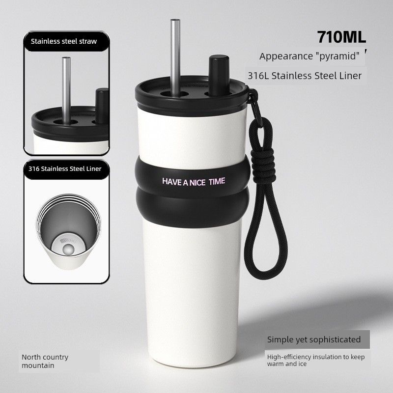 Large-Capacity Thermos Cup for Men, 316 Stainless Steel Portable Coffee Cup for Women, 2024 New Model Car-Mounted Straw Water Cup