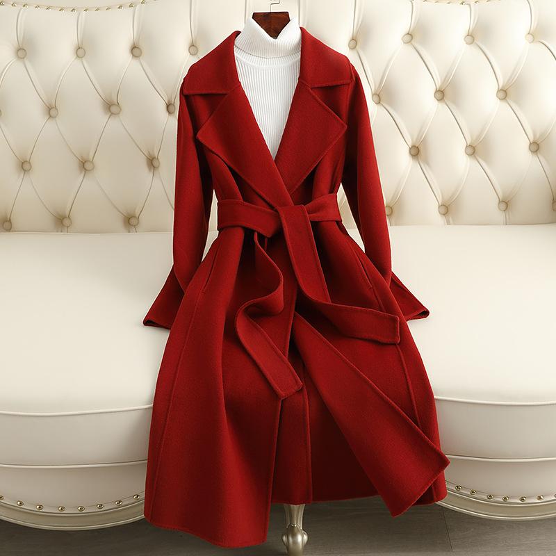 

Double-sided woolen cashmere coat women s long slim and thin fashion high-end woolen coat S brick червоний колір