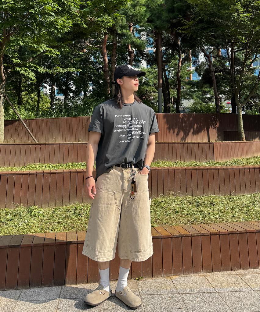 QUTON Patterned Pigment Oversized Short Sleeve T-Shirt