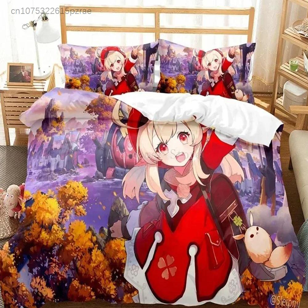 Genshin Impact Bettwäsche-Set Bettbezug Laken Bedrucktes Bettset Kissenbezug Bett Voll Queen King Size Bettdecke Schlafzimmer