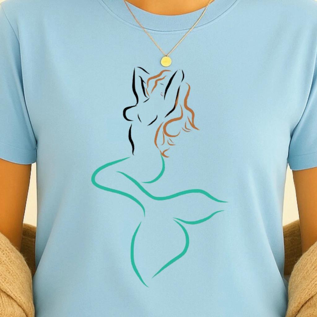 Minimal Line Meerjungfrauen T-Shirt | Sommer Mode T-Shirt, Meeresliebhaber, Geschenk für Sie