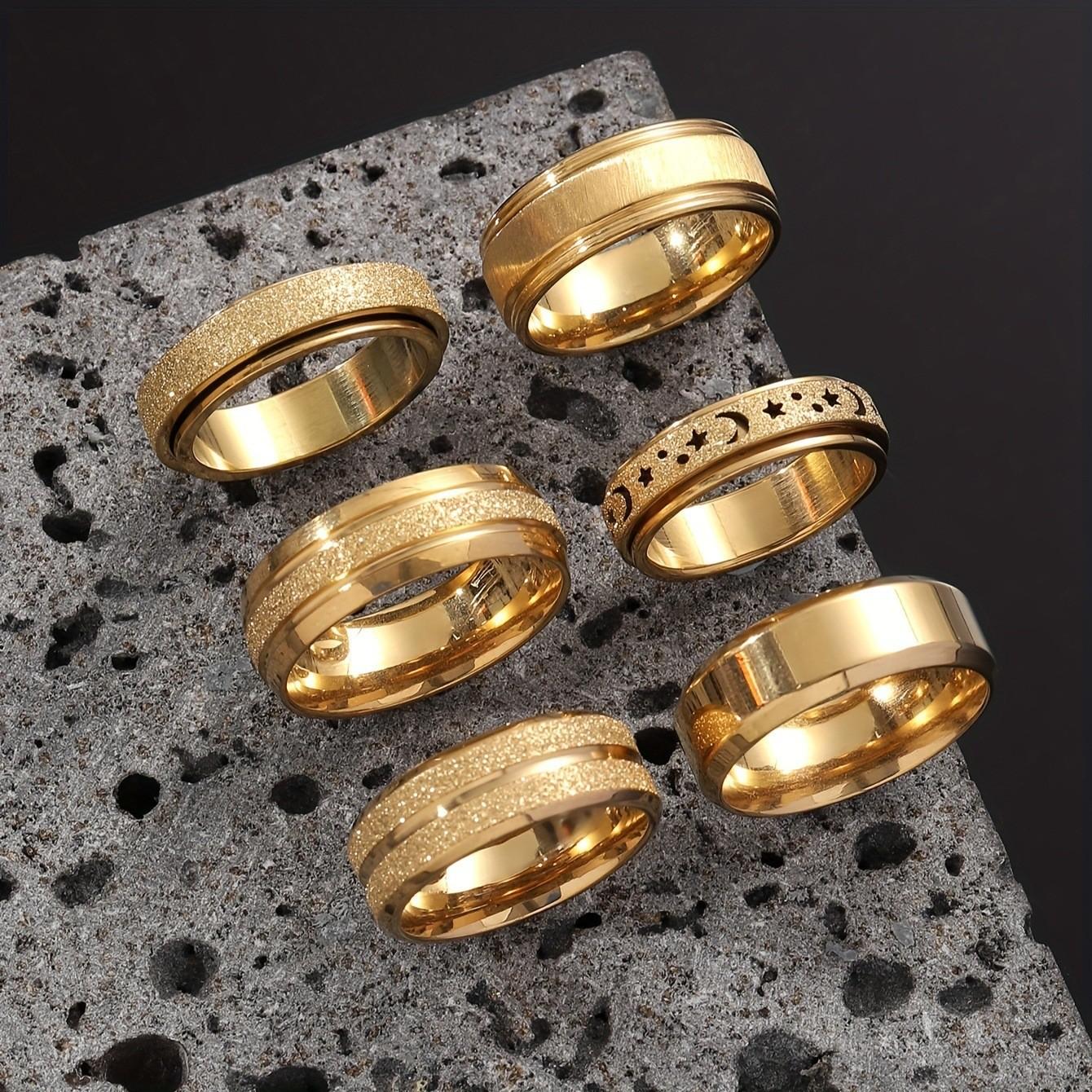 

New Fashion Titanium Steel Ring Cut Matte Rotatable Ring Personality Hip Hop Stainless Steel Jewelry Set 10No.