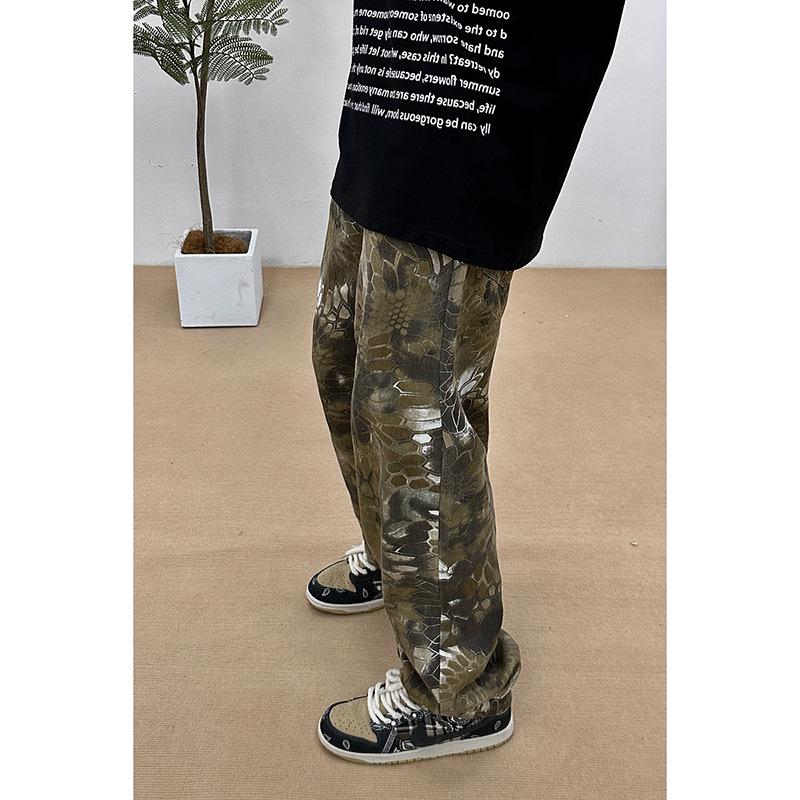 Men's Retro Snake Pattern Camouflage Casual Canvas Pants