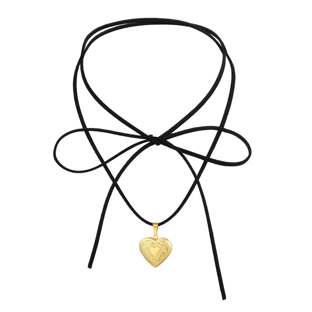 Women's Locket Pendant Necklaces Black Velvet Chain Necklace Rope Chain Heart Pendant Fashion Jewelry Gift