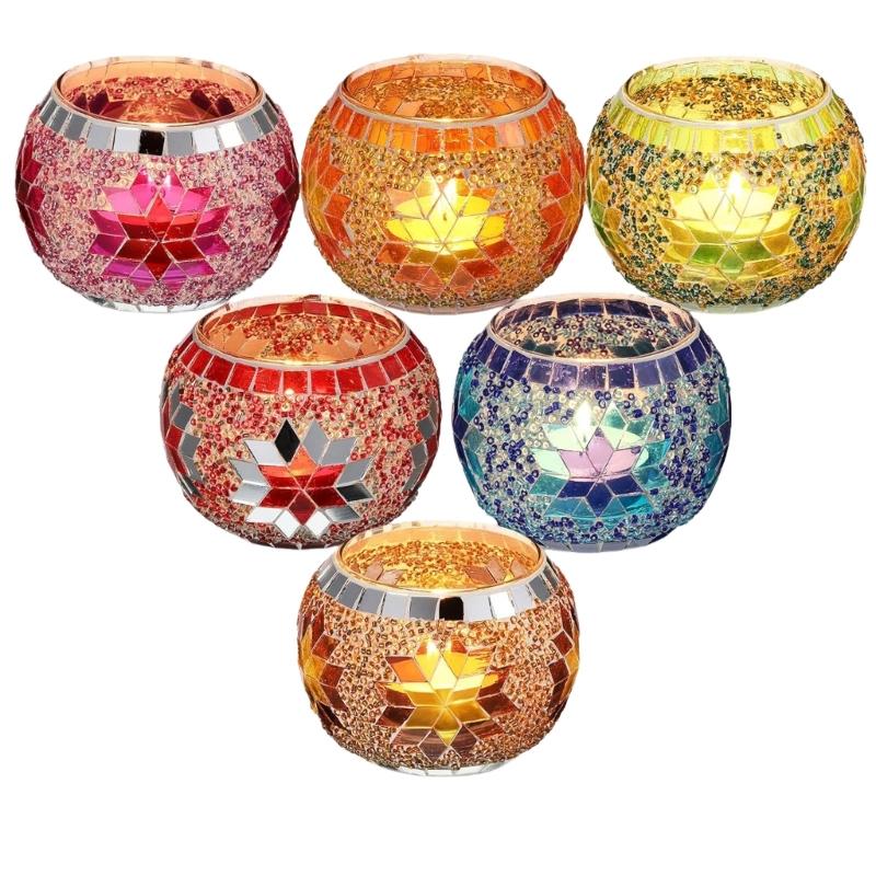 Glass Candle Holders Set of 6,Diwali Gift Votive Candle Holders Handmade Glass Tealight Holders Home Table Decorations 1
