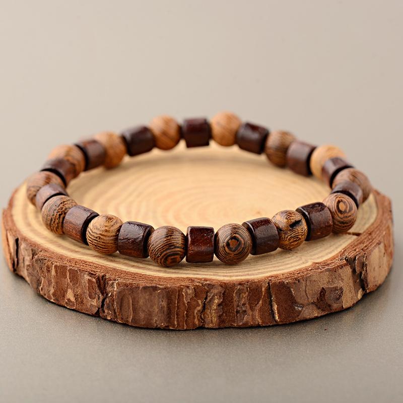 Natural Wood Beads Bracelet Women Men Yoga Meditation Prayer Om Pendant Wooden Jewelry Classic Sliver