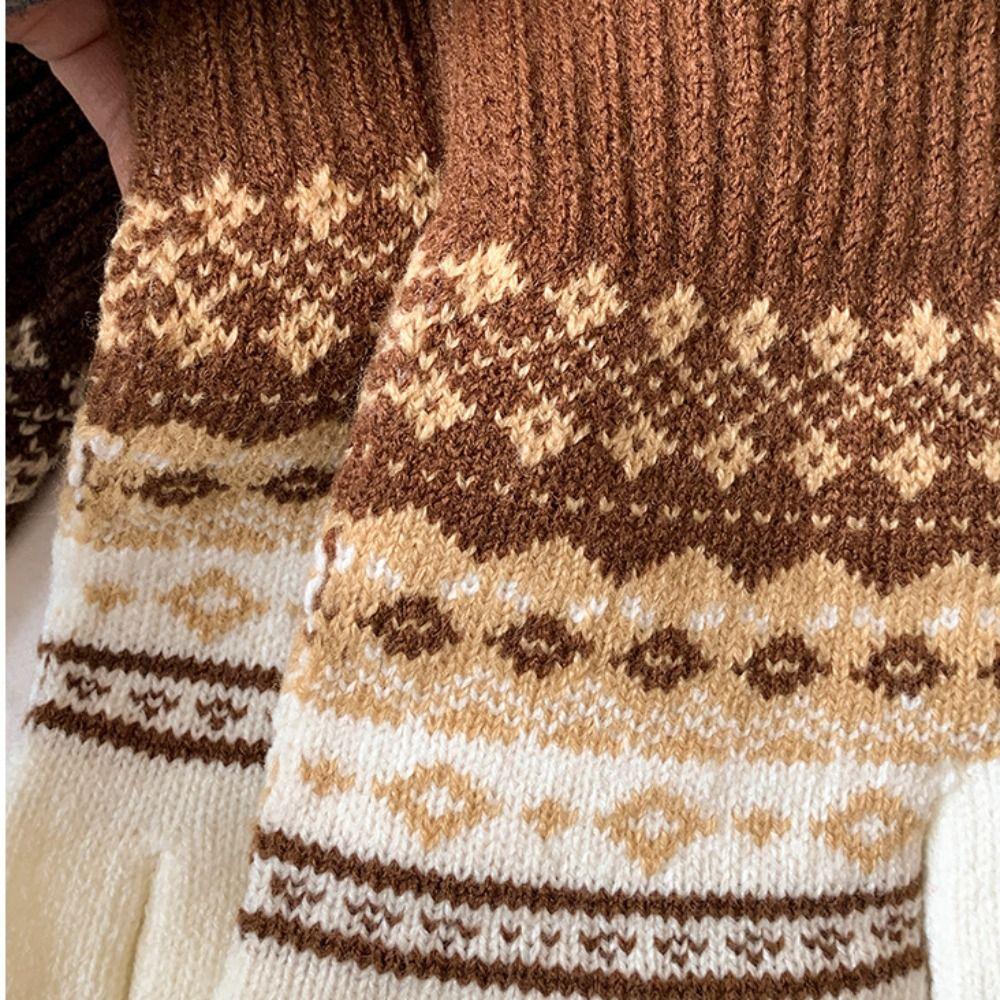 Soft Winter Knitted Gloves Fair Island Style Women Cycling Mittens Printed Wool Gloves  Girls