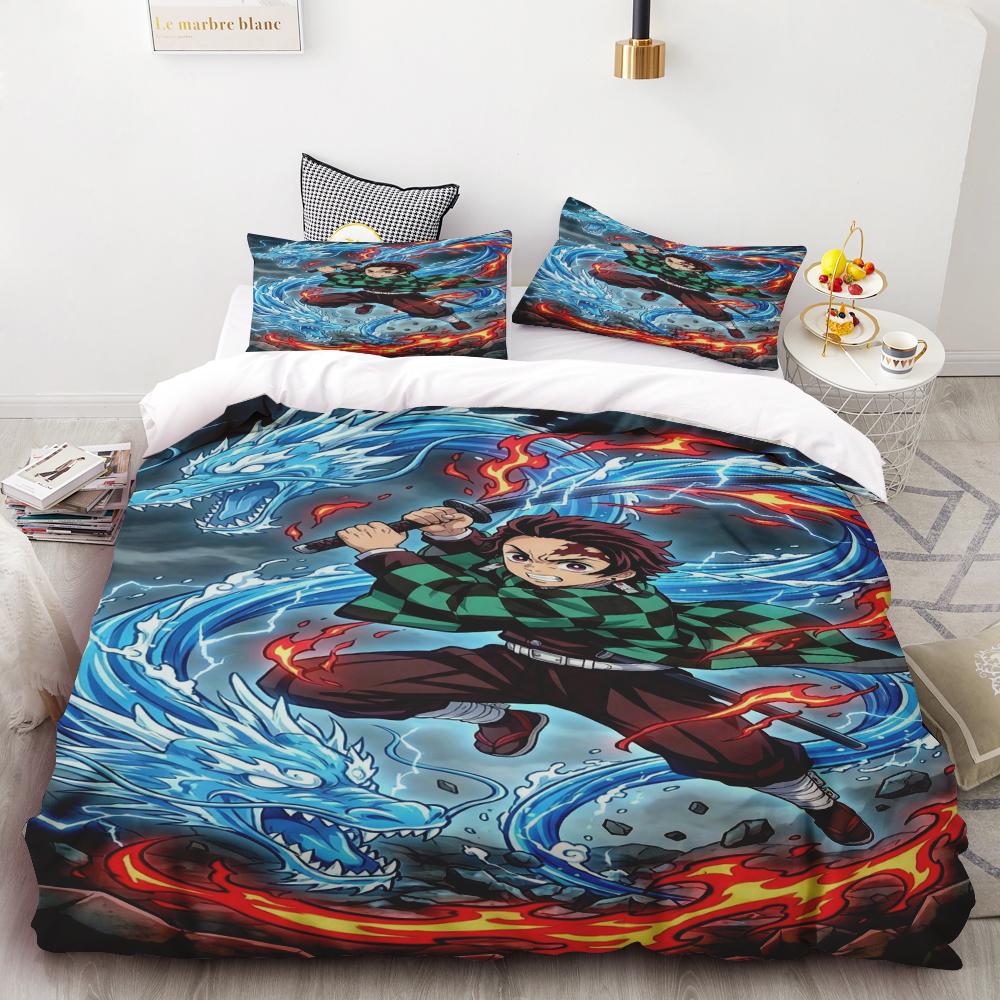 Duvet Cover Anime Demon Slayer Duvet Cover Comforter Bed Linen Single Twin Full Queen Size Kids Girl Boys Gift Queen/King Soft