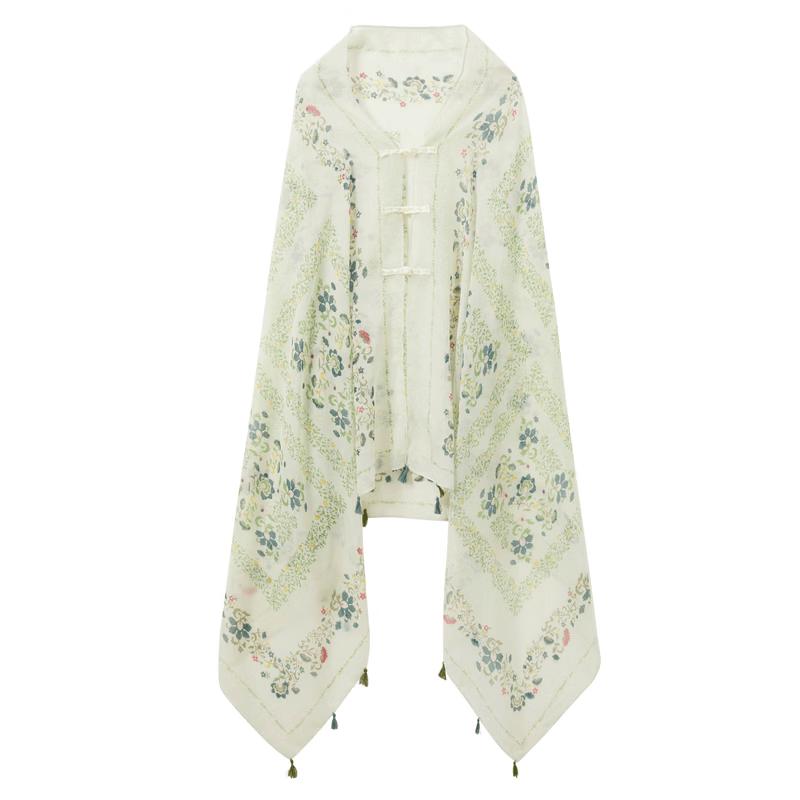 Sancai New Chinese Floral Disc Buckle Shawl One Size