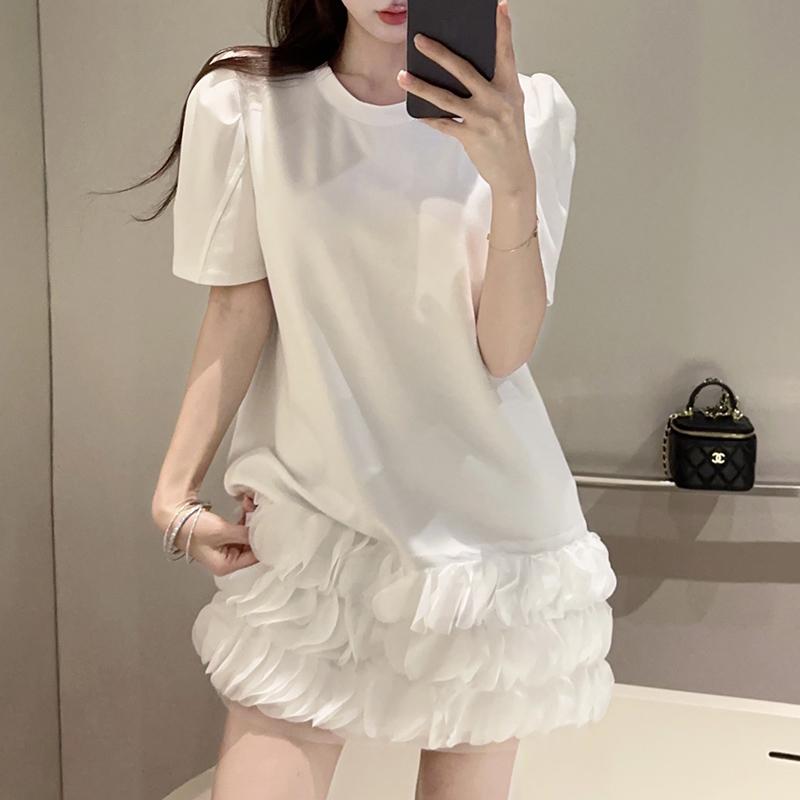 

VONDA Женские летние платья с круглым вырезом и коротким рукавом с цветочным принтом 5XL белый