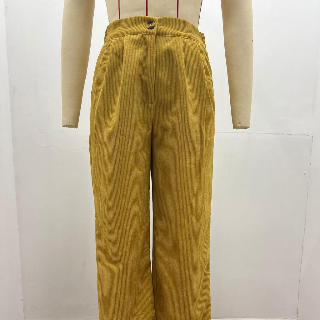 Spring 2026 New Women's High-waisted Casual Pants Solid Color Corduroy Loose Straight Trousers Women