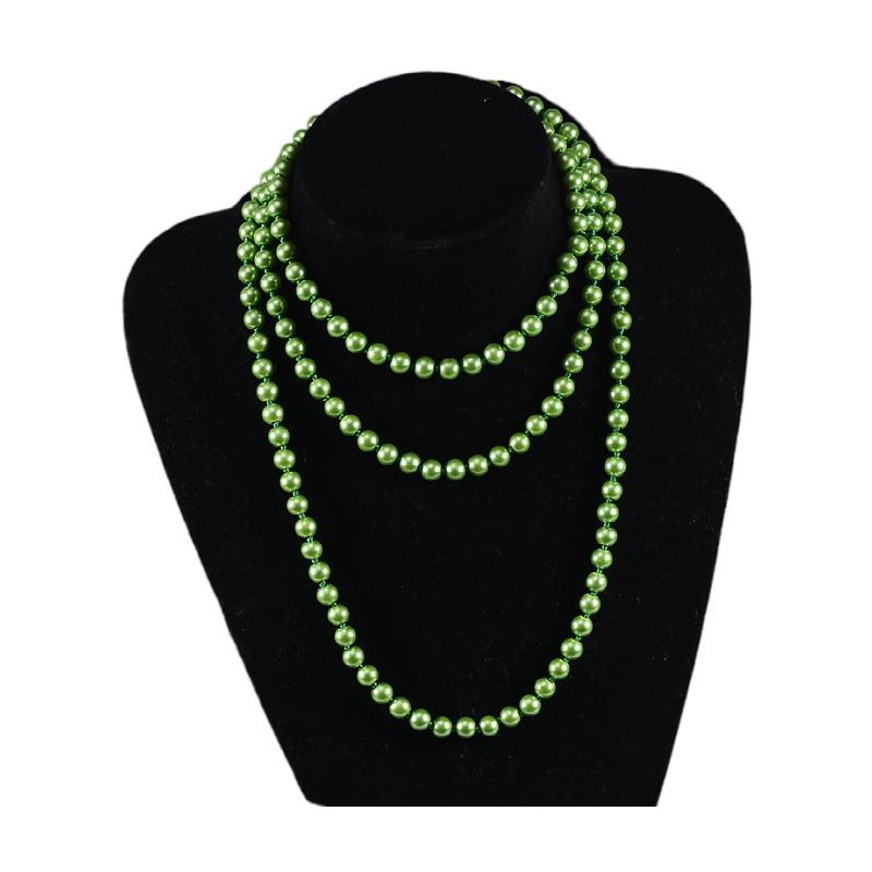 8Mm glass imitation pearl necklace women's simple knotted multi-layer long sweater chain clothing accessories