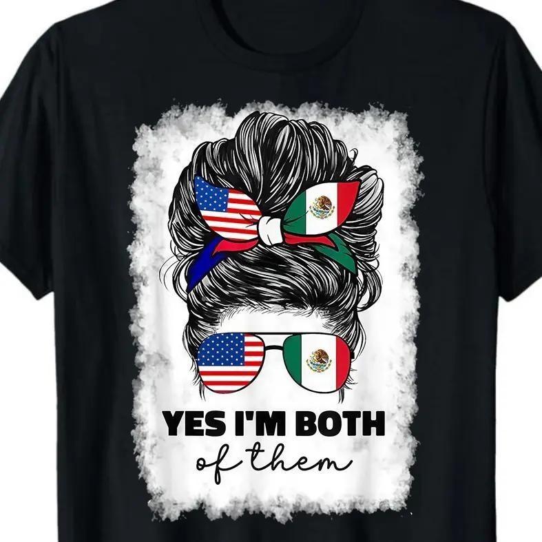 100%cotton Half Mexican And American Mexico America Usa Flag Girl Woman T-Shirt XL