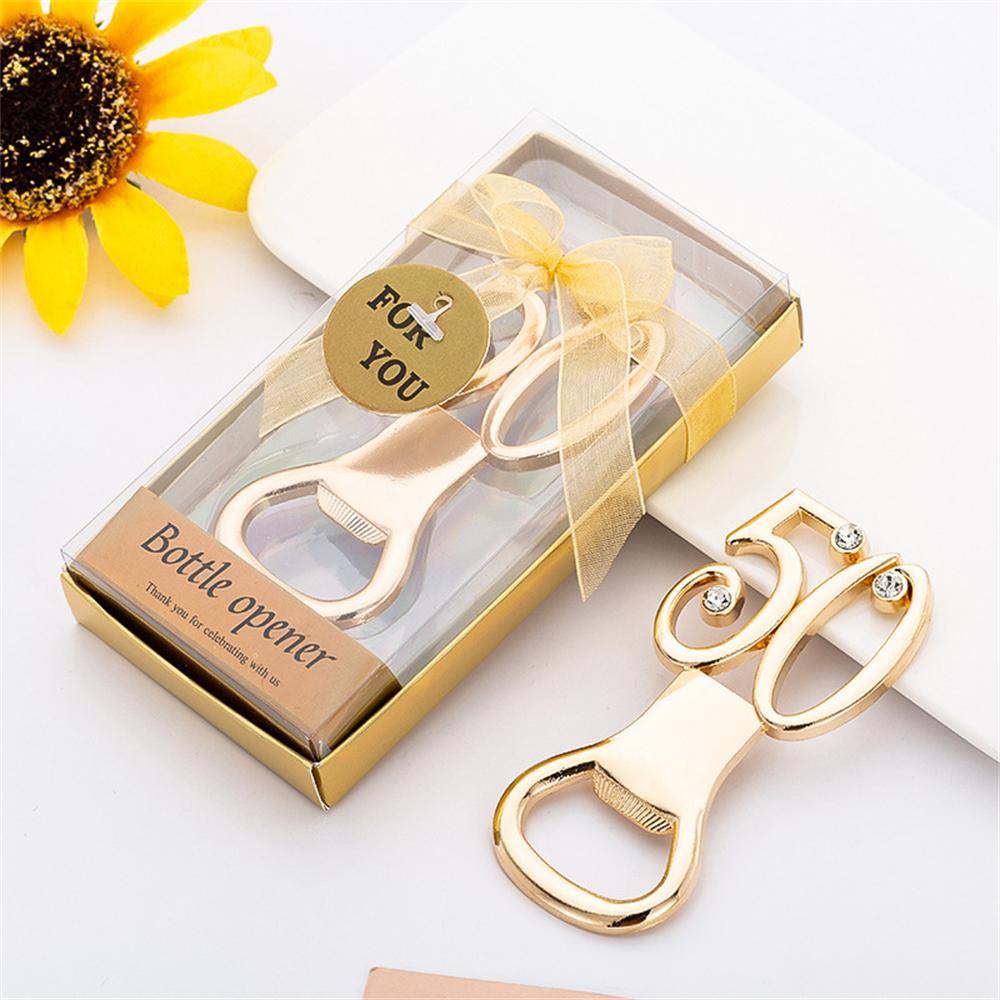 30pcs Golden Bottle Opener with Diamonds for 10/18/20/30/40/50/60/70/80th Birthday Party Decoration