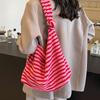 Large Capacity Striped Contrasting Shoulder Bag Women's 2025 New Korean Version Lamb Plush Bag Fashion Tote Bag