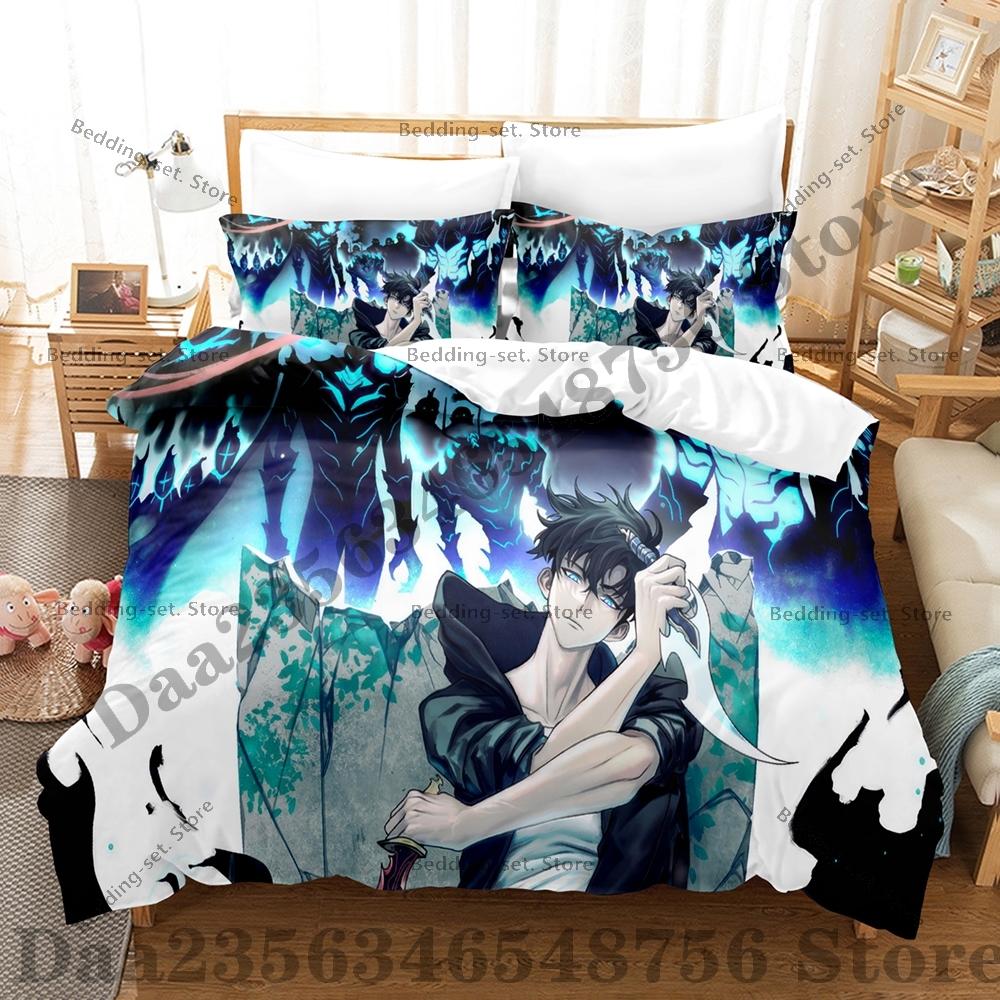 Comforter Solo-Leveling Three-Piece Set Sung Jin-Woo Bedding Set Single Twin Full Queen King Size Bed Set Bedroom s Anime
