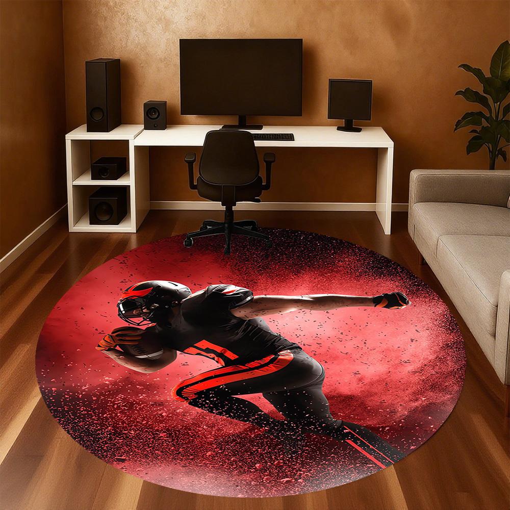 1pc Football Player Pattern Office Round Rugs, Under Chair Round Rugs for Living Room, Bedroom, Bathroom Decoration Carpet 091883
