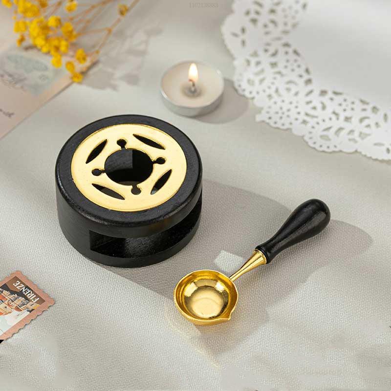 Wax Seal Stamp Set Lacquer Furnace Wax Seal Melting Spoon Rubber Wood Melting Heater Wax Bead Pot Stick Heater Craft Supplies