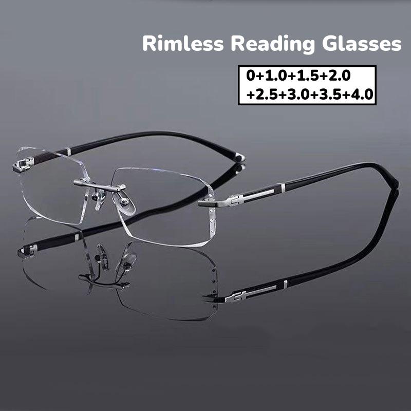 2 Colors Diamond Cut Reading Glasses Men Women Luxury Design Far Sight Eyeglasses Unisex Vintage Rimless Presbyopia 0+1.0+4.0