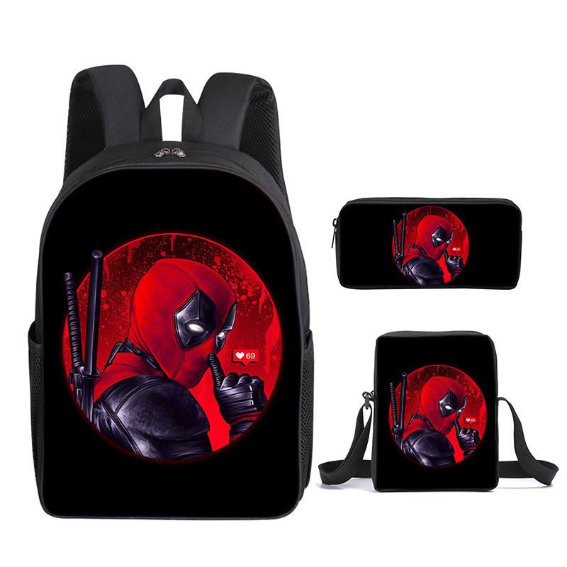 Deadpool 3pcs Student School Bag Backpack Lunch Bags Pencil Case Gifts Kids