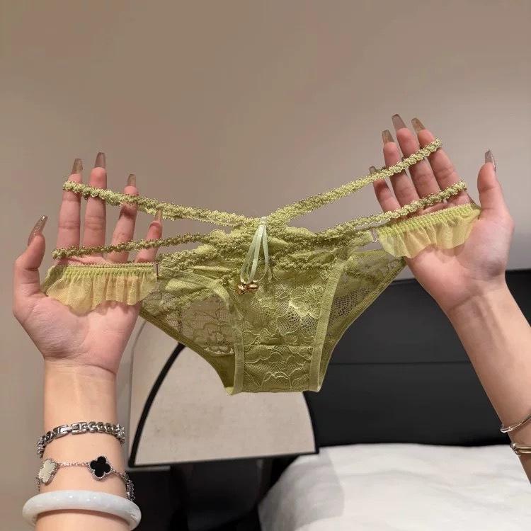 Female Summer Sexy Lace Pure Desire Bell Thin Band Hollow Low Waist Triangle Briefs