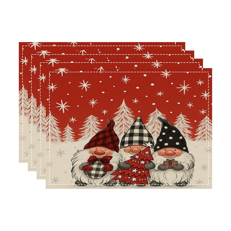 New Christmas Faux Linen Heat-Resistant Table Placemats - Rectangular Festive Dining Decor.