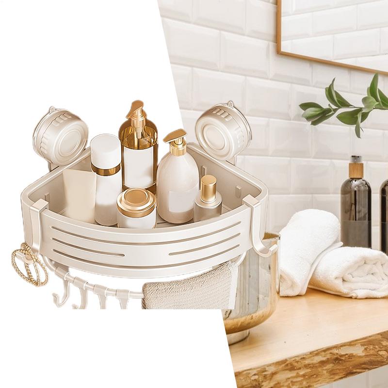 Corner Shower Caddy Suction Cup No-Drilling Removable Shower Caddy Basket Powerful Suction Bathroom Shower Shelf Organizer