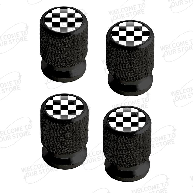 Aluminium Für Mode Schwarz Weiß Kariert Schachbrett Logo 4 Stück Auto Motorrad Dekor Rad Reifen Ventilkappen Schaftabdeckung Zubehör
