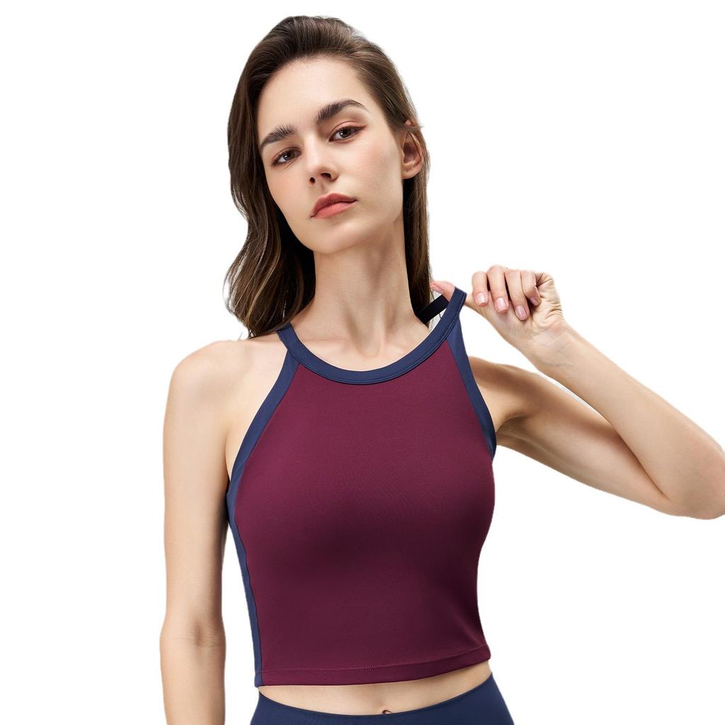 Women's Longline Two Tone Shockproof Sports Tank Top Bra Sleeveless Push Up Yoga Vest