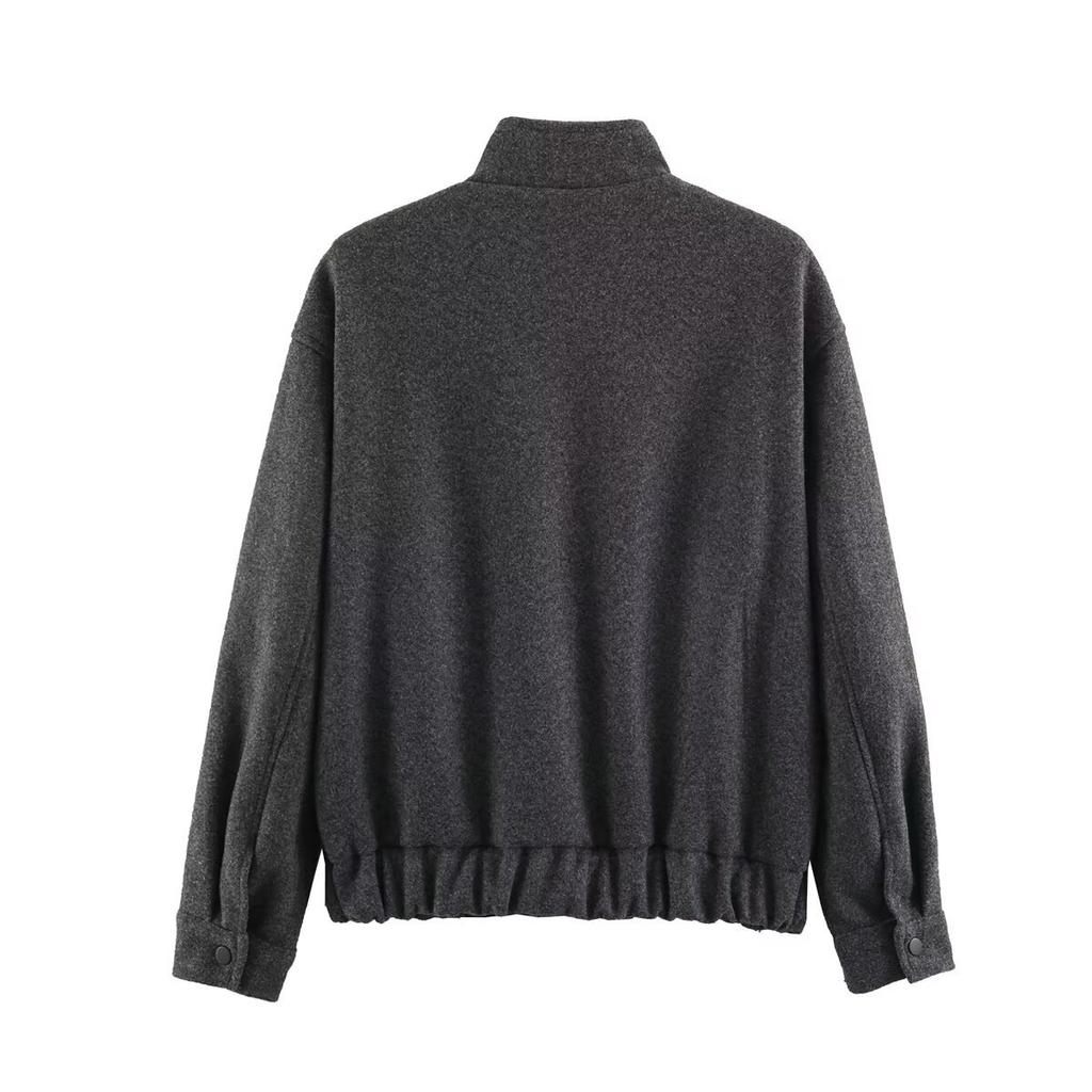 2026 Summer New European and American Cross-border Women's Fashion Three-Color Stand Tie Zipper Wool Jacket w107 8925