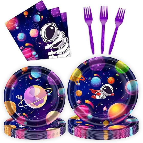 96 Pcs Cat Birthday Party Plates Napkins Forks Supplies Tableware Set Disposable Paper Cat Theme Decoration for Kids Birthday Party, Serves 24 Guests